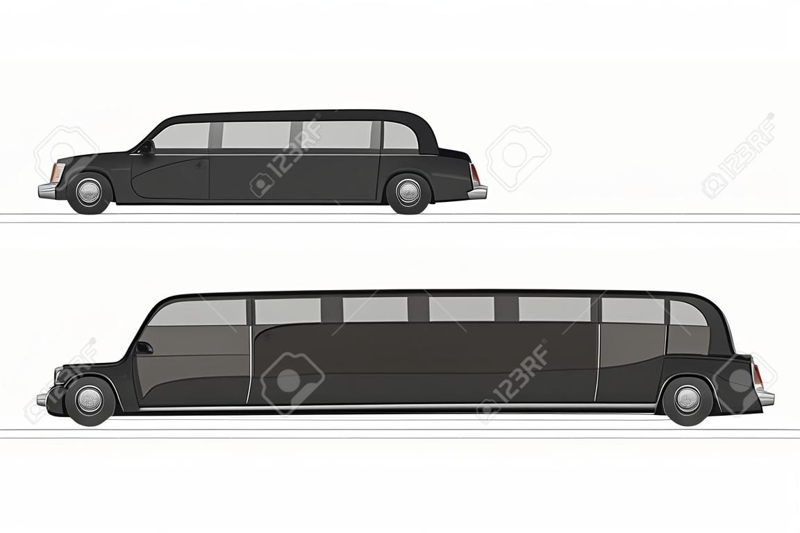zwarte limousine, ontwerpelement, vlak, vector illustratie