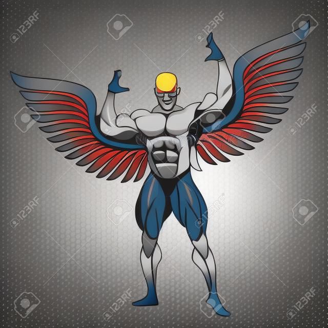 Bodybuilder flexing muscles, vector illustration