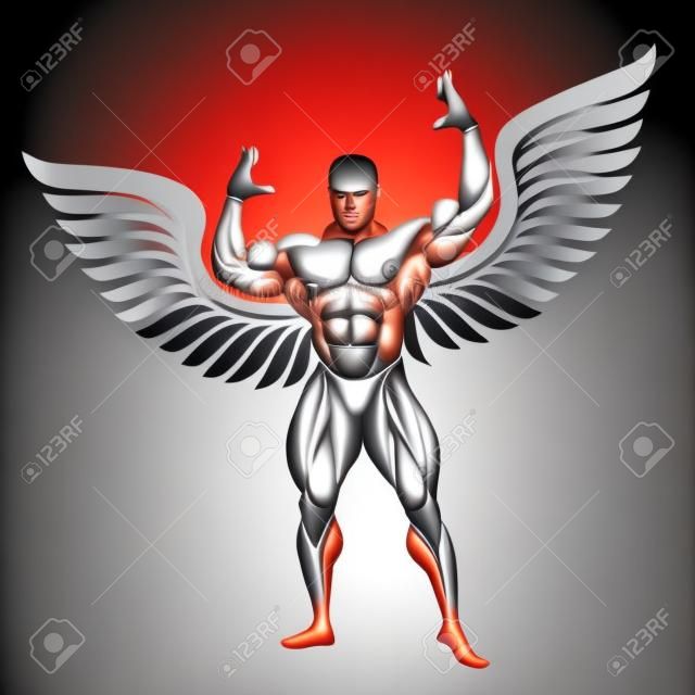 Bodybuilder flexing muscles, vector illustration