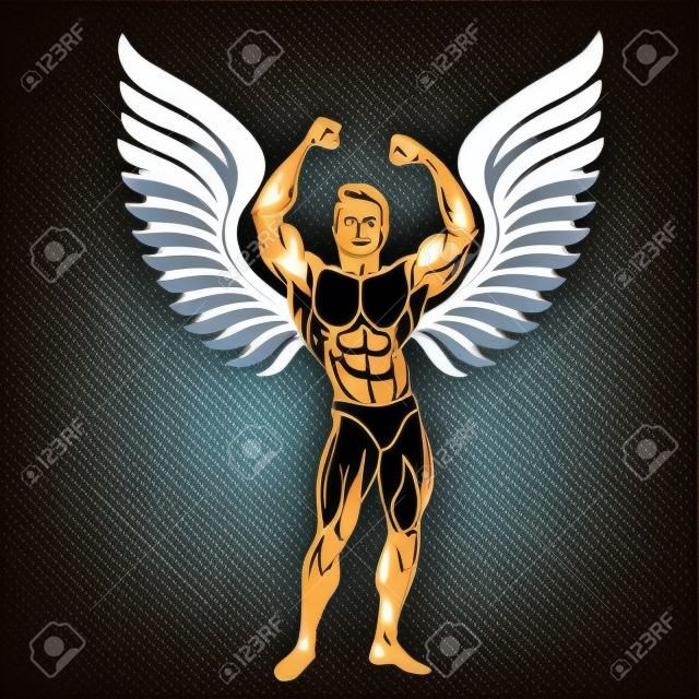 Bodybuilder mit Flügeln, Fitness- und Bodybuilding-Thema, Vektor