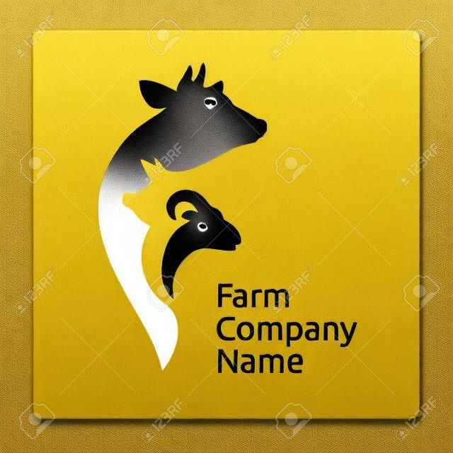 Logotipo de la empresa agrícola, icono de animales agrícolas. Símbolo de animales de granja con vaca, cerdo y cabra.