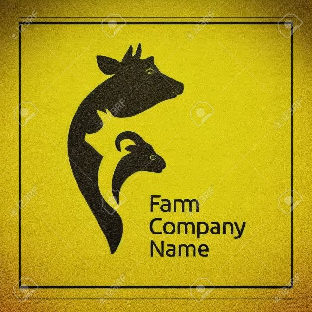 Logotipo de la empresa agrícola, icono de animales agrícolas. Símbolo de animales de granja con vaca, cerdo y cabra.