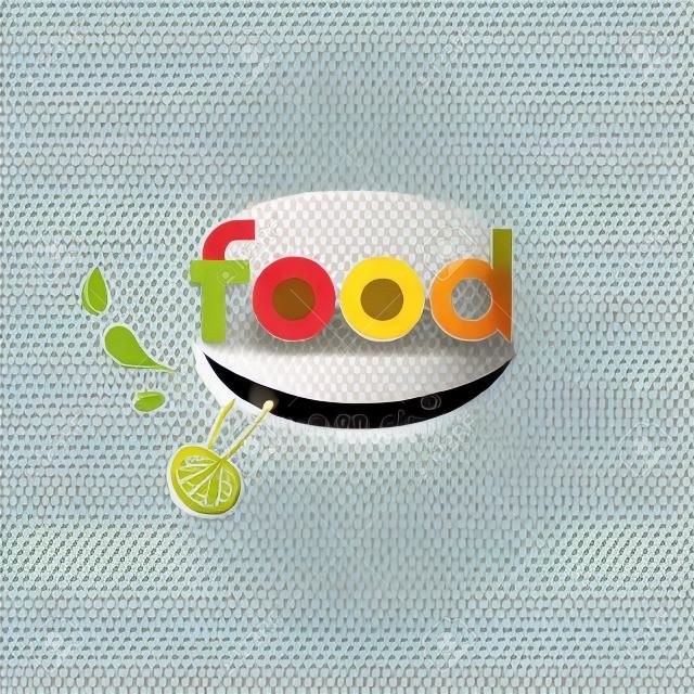 Icône de la nourriture avec le sourire. Étiquette pour entreprise alimentaire. Icône d'épicerie. Illustration vectorielle avec bouche souriante