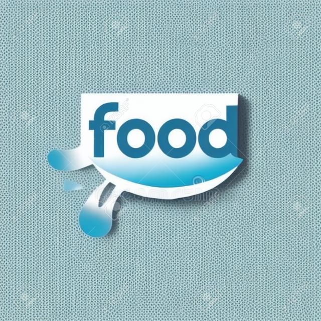 Icona dell'alimento con il sorriso. Etichetta per azienda alimentare. Icona del negozio di alimentari. Illustrazione vettoriale con bocca sorridente