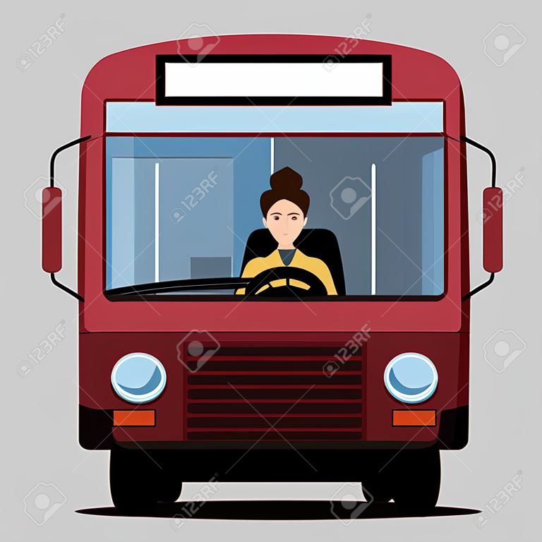 バスの車輪の後ろの女性。女性運転手