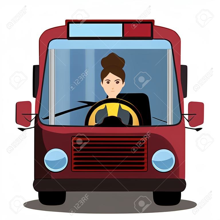 la mujer al volante del autobús. mujer conductora