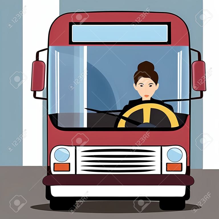 die Frau hinter dem Steuer des Busses. Fahrerin