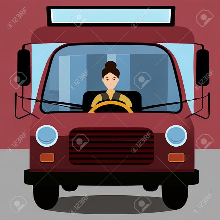 de vrouw achter het stuur van de bus. vrouw bestuurder