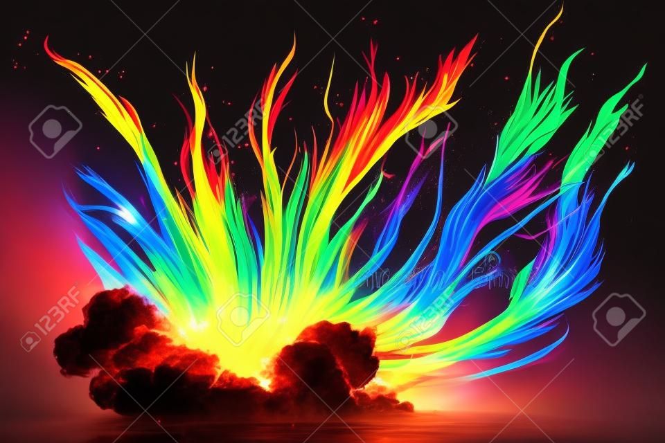 Llama del arco iris. efecto de explosión mágica para el diseño de juegos 2d. . ilustración de alta calidad