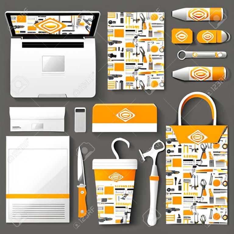 Work tools Corporate identity template set. Business stationery mock-up with logo. Branding design.