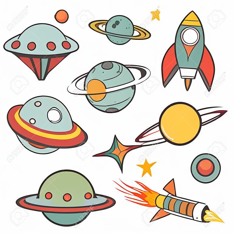 Colorful outer space stickers collection