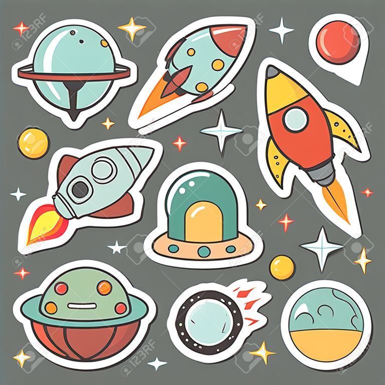 Colorful outer space stickers collection