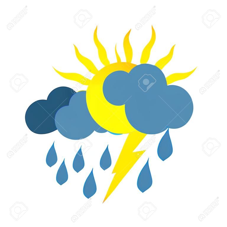 Sunny und regnerischen Tag mit Sturm. Wetter-Symbol auf weißem Hintergrund.