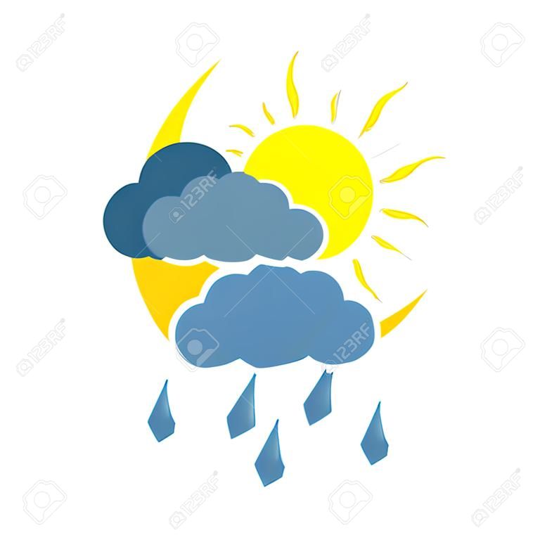 Sunny und regnerischen Tag mit Sturm. Wetter-Symbol auf weißem Hintergrund.