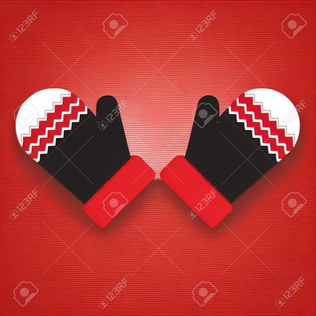 Flat icon red winter gloves isolated on white background. Vector illustration.
