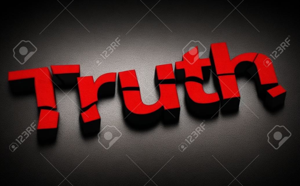 Illustration 3D du mot vérité brisée sur fond noir. Concept de désinformation et de fausses nouvelles.