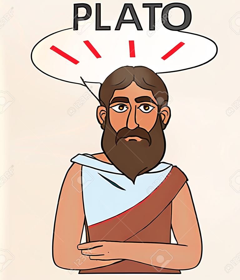 ancient philosopher Plato, vector cartoon portrait of greek historical character