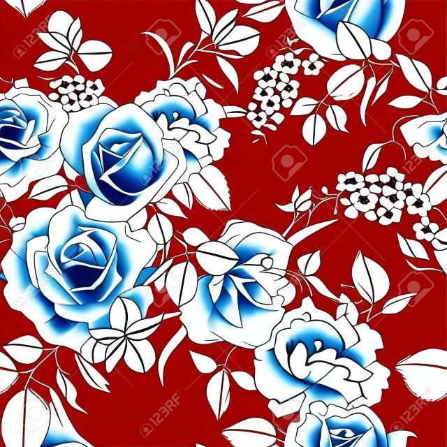 Seamless pattern floreale con rose, acquerello. Illustrazione vettoriale.