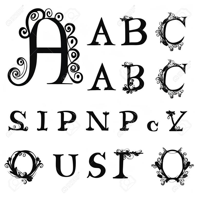 Set getrennte stilisierte kalligrafische Abbildungen. ABC