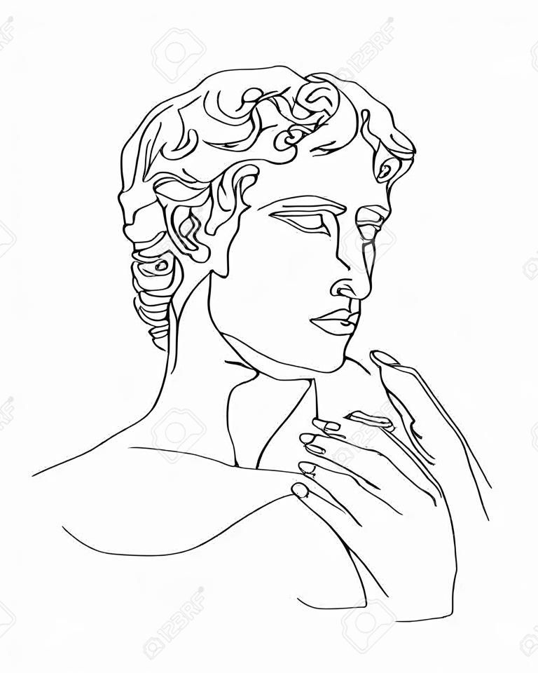 One line drawing sketch. David sculpture.Modern single line art, aesthetic contour. Perfect for home decor such as posters, wall art, tote bag, t-shirt print, sticker