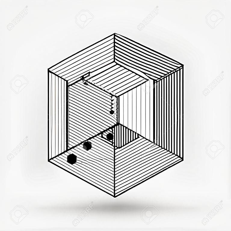 Éléments de lignes abstraites cubiques illustration vectorielle de conception de fond isométrique 3D technique