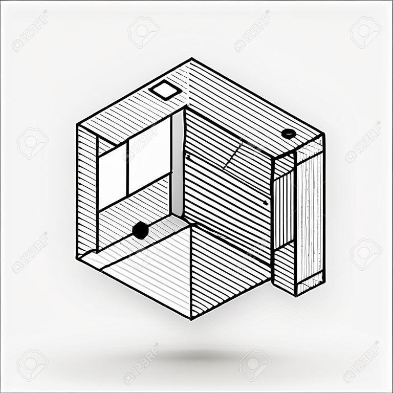 Cubic abstract lines elements technical 3D isometric background design vector illustration