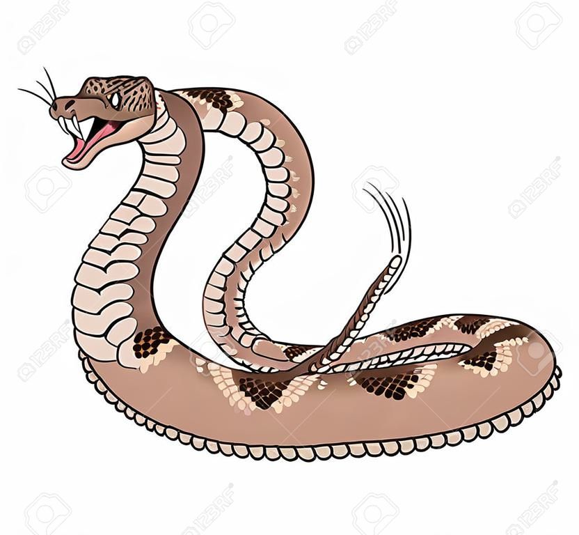 Иллюстрация из мультфильма гремучей змеи, изолированных на белом фоне.