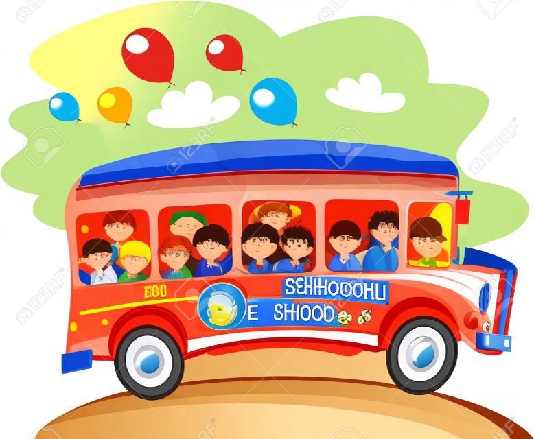 Cartoon Kids School sella a una scuolabus