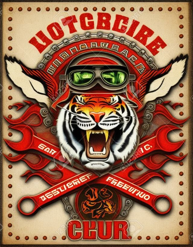 tigre cru étiquette de moto