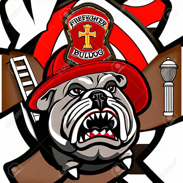 Tatouage de bouledogue de pompier et hache de croix