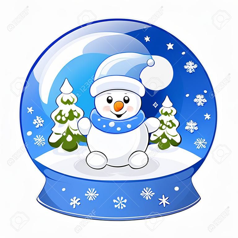Kreskówka śnieżka z bałwana i jodły Boże Narodzenie wektor ilustracja na białym tle