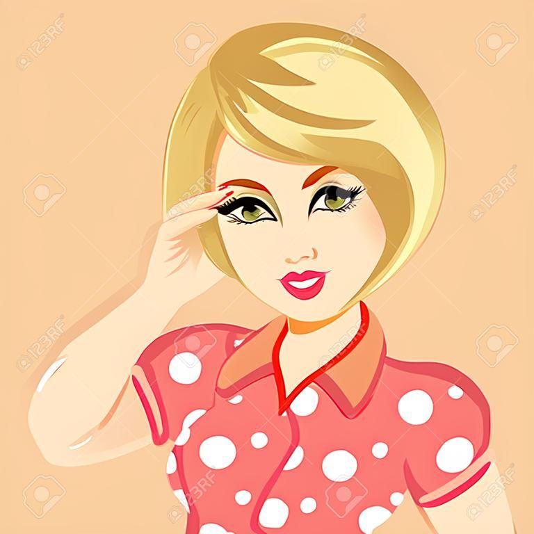 Woman cartoon character in old fashioned style 