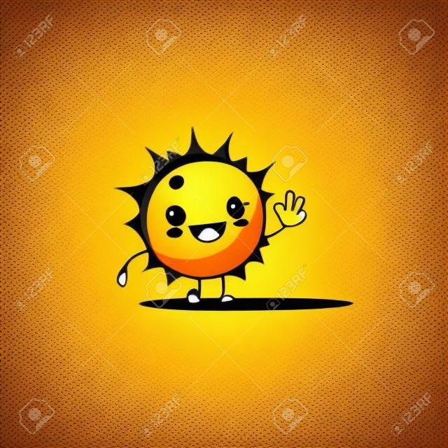 cute sun cartoon character waving hello, cartoon style, modern simple illustration