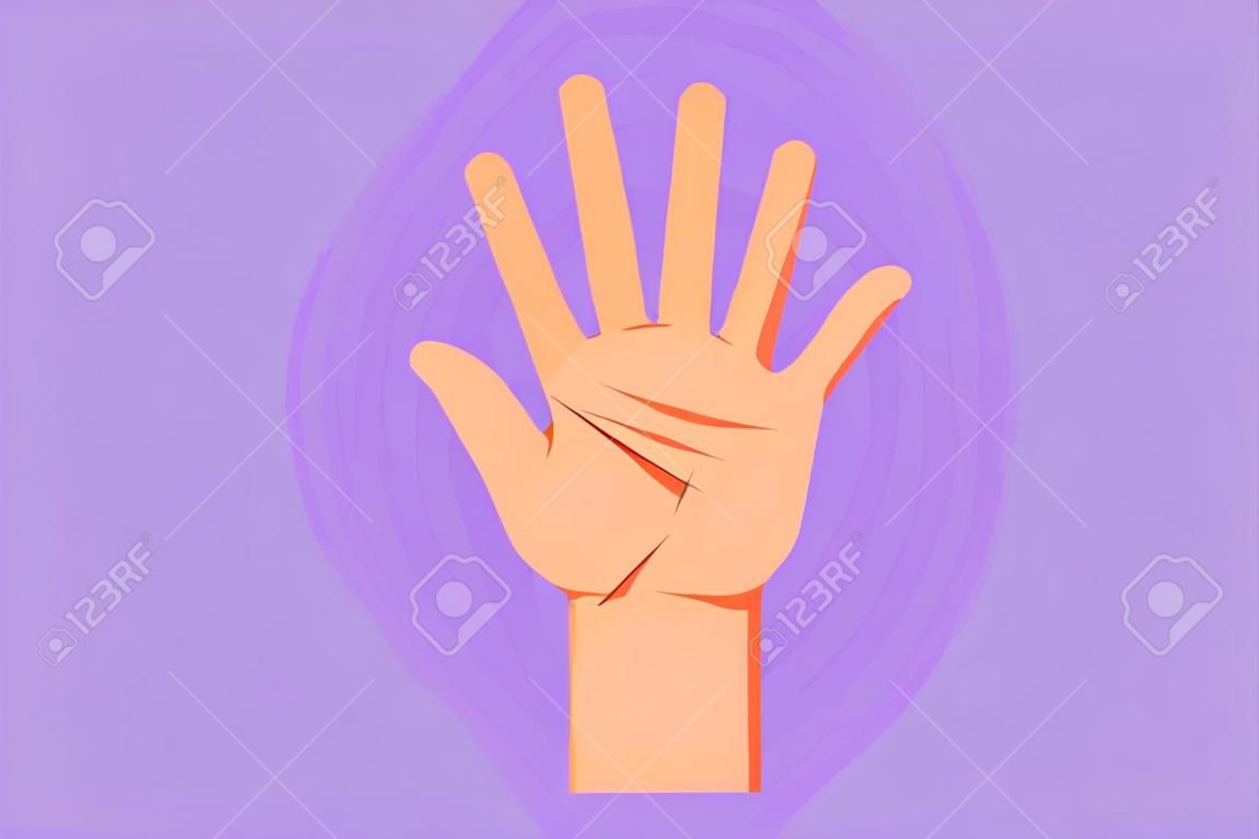 Graphic flat design drawing hand count number five. Learn to count numbers. Concept of education for children. Nonverbal signs or symbols. High five symbol or icon. Cartoon style vector illustration
