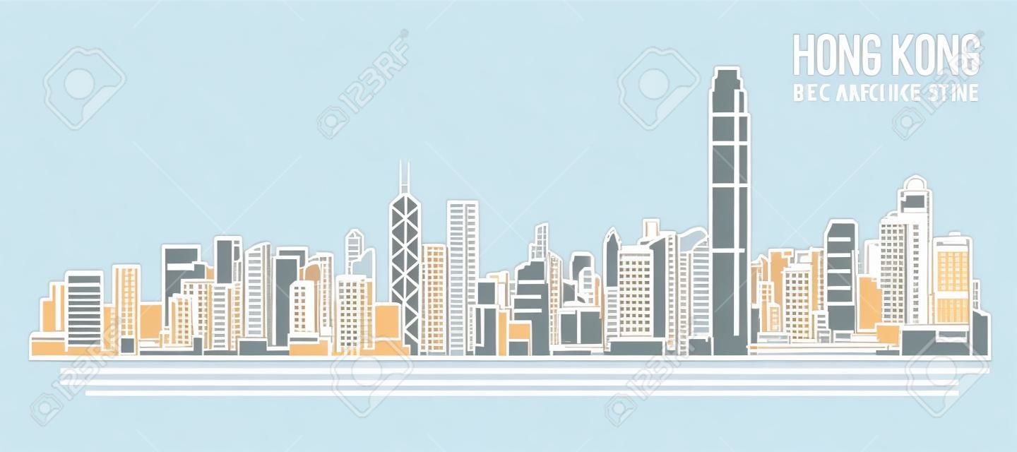 城市建筑艺术线条矢量插画设计香港市