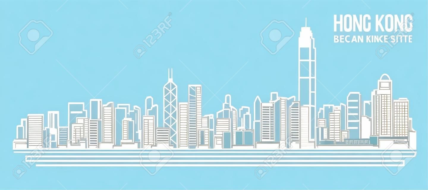Cityscape Building Line art Vector Illustratie ontwerp Hong kong stad