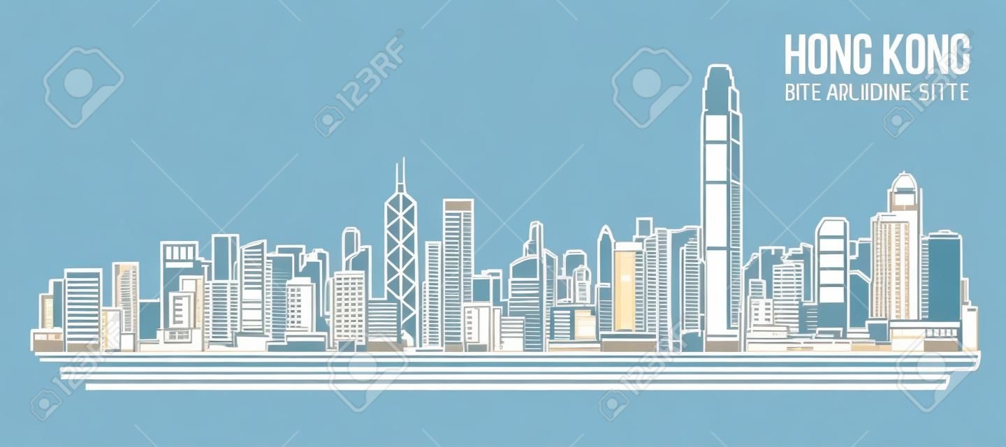 城市建筑艺术线条矢量插画设计香港市