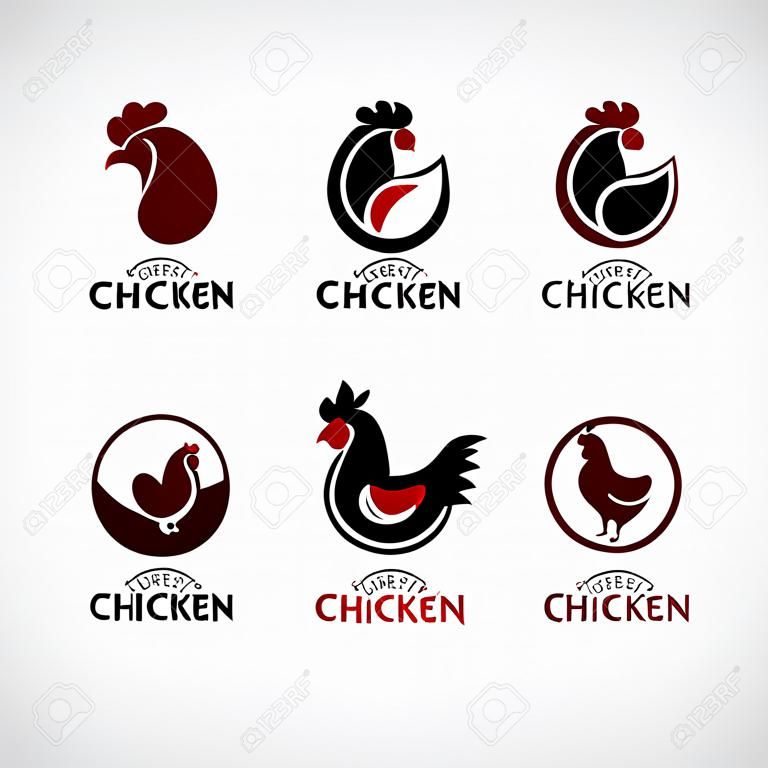 Nero pollo logo set disegno vettoriale rosso e marrone