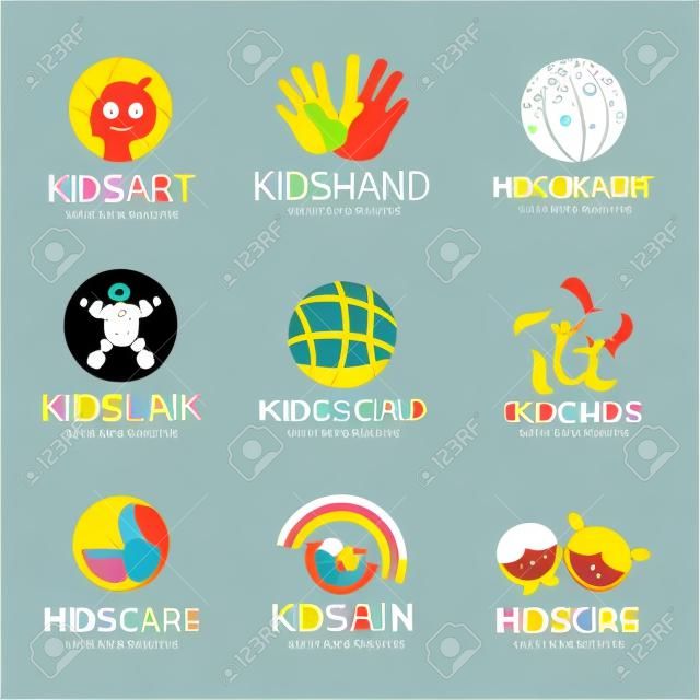 diseño de logotipo de niños niño conjunto de vectores
