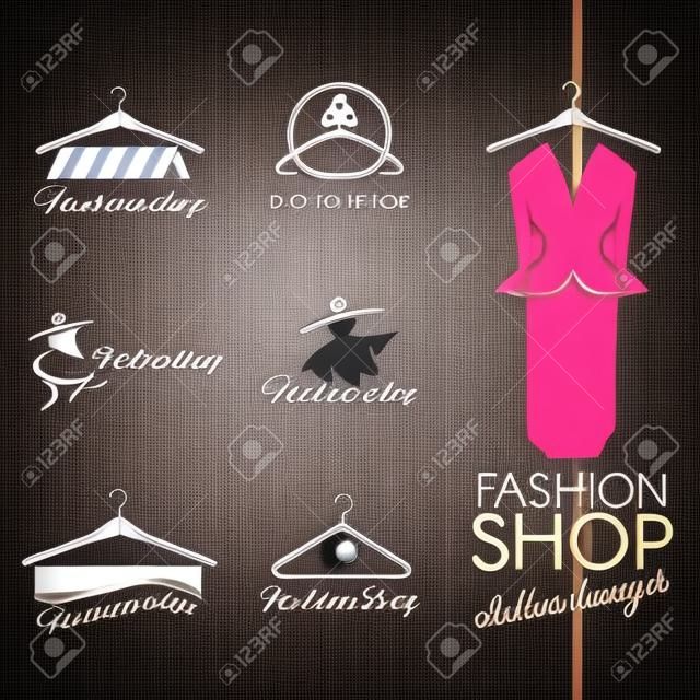 時尚服飾店標誌 - 衣架和螺柱禮服矢量設計