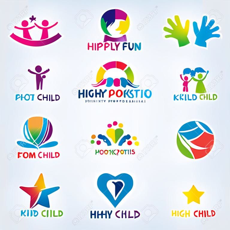 Kinder Kind Kunst und Spaß-Logo Vektor-Set Design