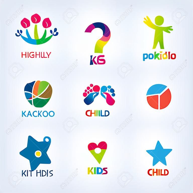 Дети детского творчества и весело логотипа векторный набор дизайн