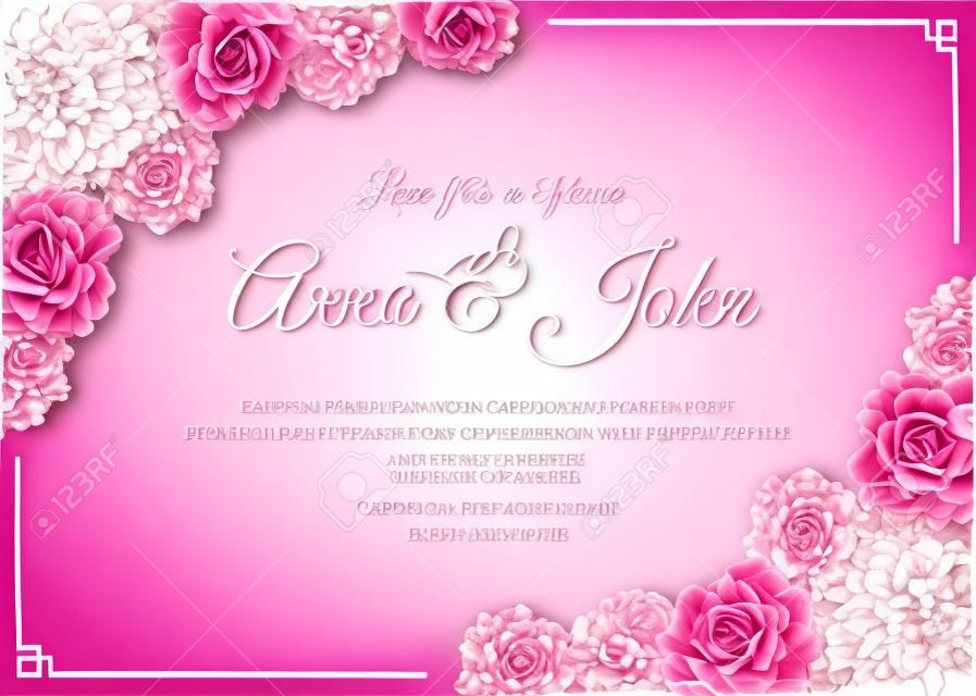 Wedding card - Pink rose floral frame vector template design