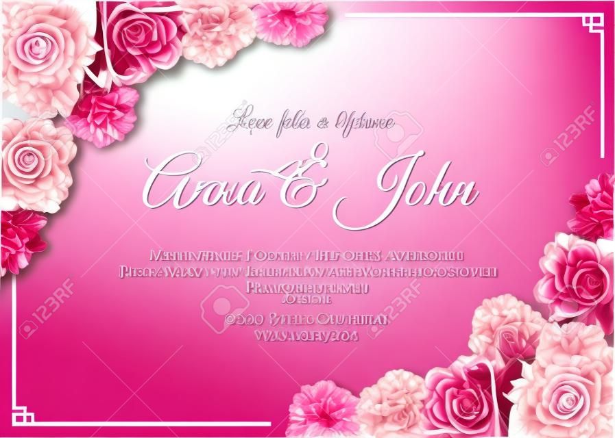 Wedding card - Pink rose floral frame vector template design