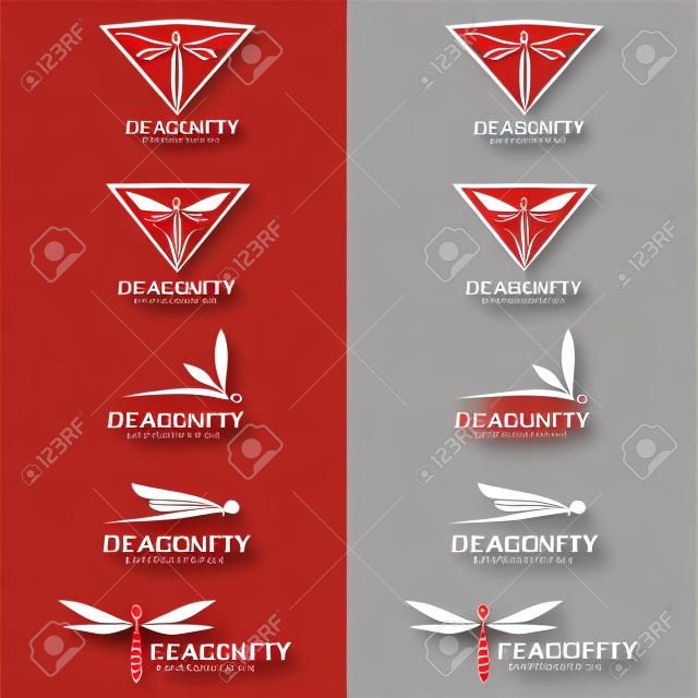 Red Dragonfly logo vettoriale set art design