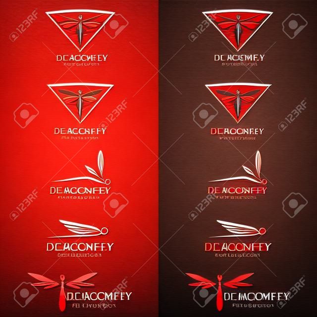 Red Dragonfly logo vector set art design