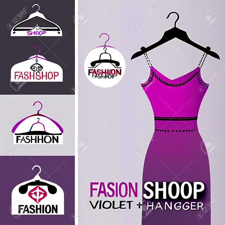 Fashion shop logo - Violet Clothes hanger vector set design
