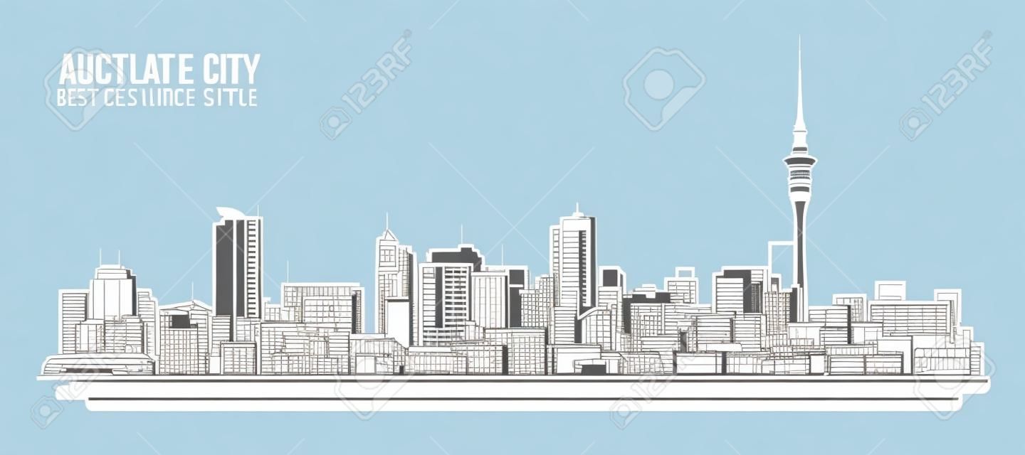 Городской пейзаж Строительство Линия искусства векторной иллюстрации дизайн - город Окленд