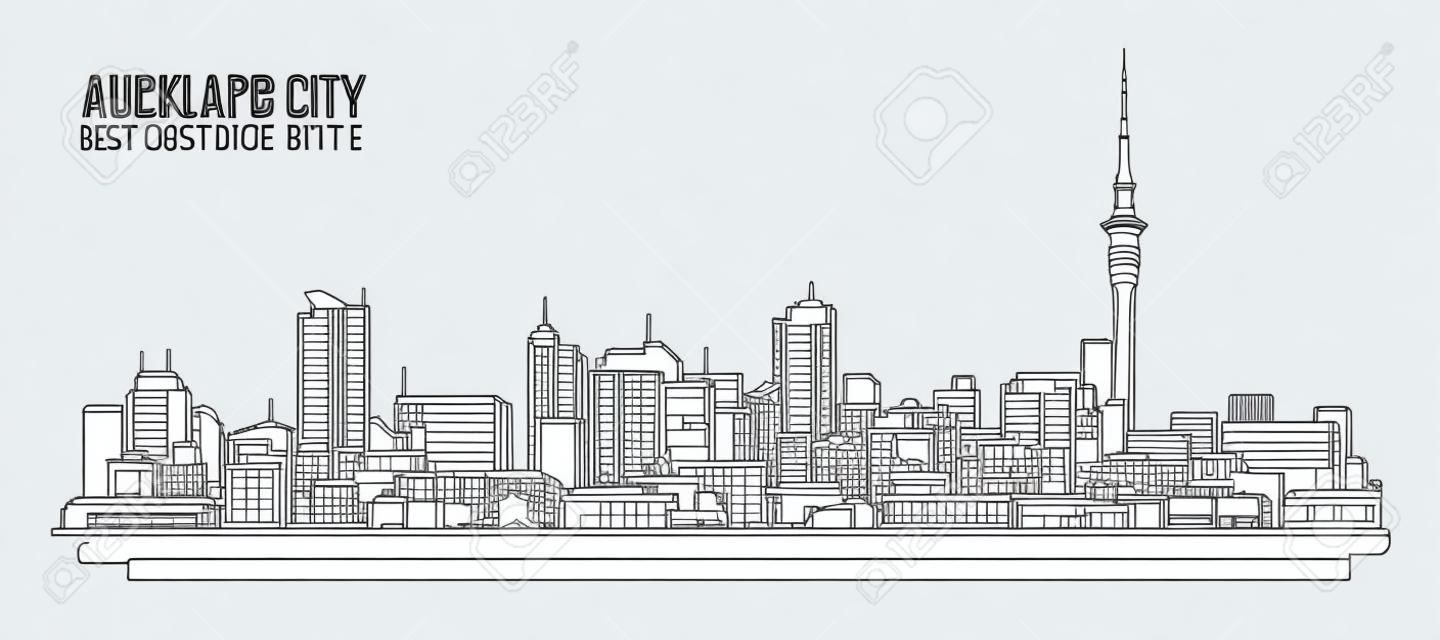 Городской пейзаж Строительство Линия искусства векторной иллюстрации дизайн - город Окленд