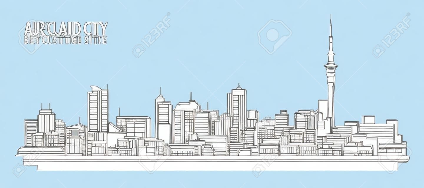 Paisaje urbano Edificio Línea diseño de ilustración, vector - ciudad de Auckland